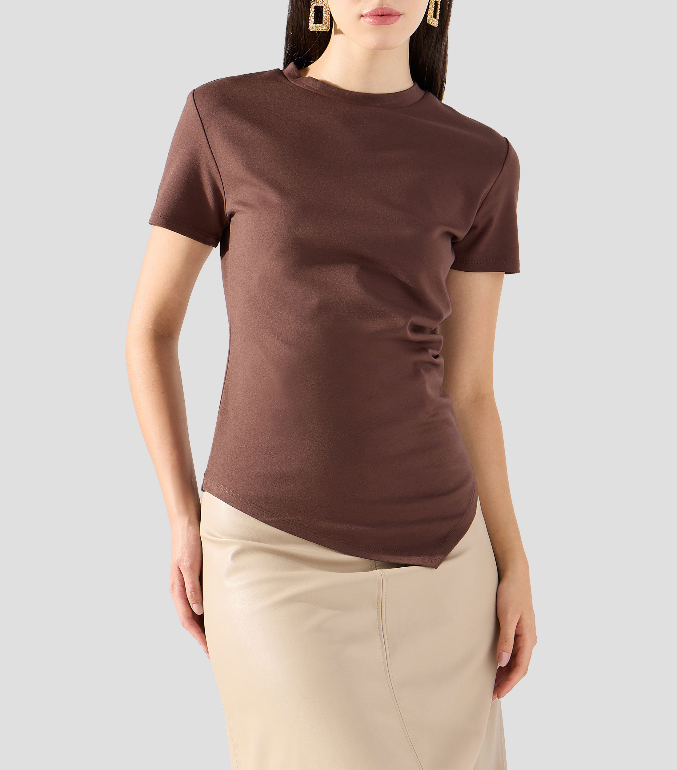 Playera cuello redondo manga corta lisa Mujer